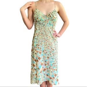 90s Y2K VINTAGE | EXPRESS Abstract Geometric Print in Shades of Mint & Brown